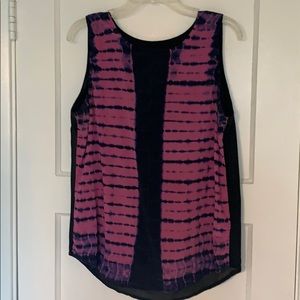 Sleeveless silk tie-dye top w/ sheer back panel